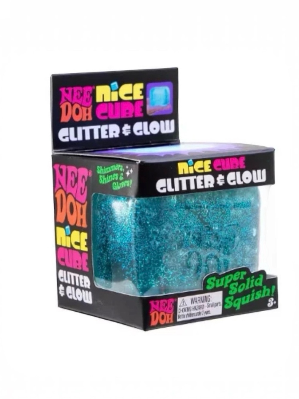 NIB NeeDoh Nice Cube Glitter & Glow Sensory Toy Schylling Blue